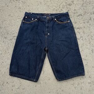 Coogi Men's Dark Blue Denim Bermuda Shorts Embroidered Logo Pockets Cotton